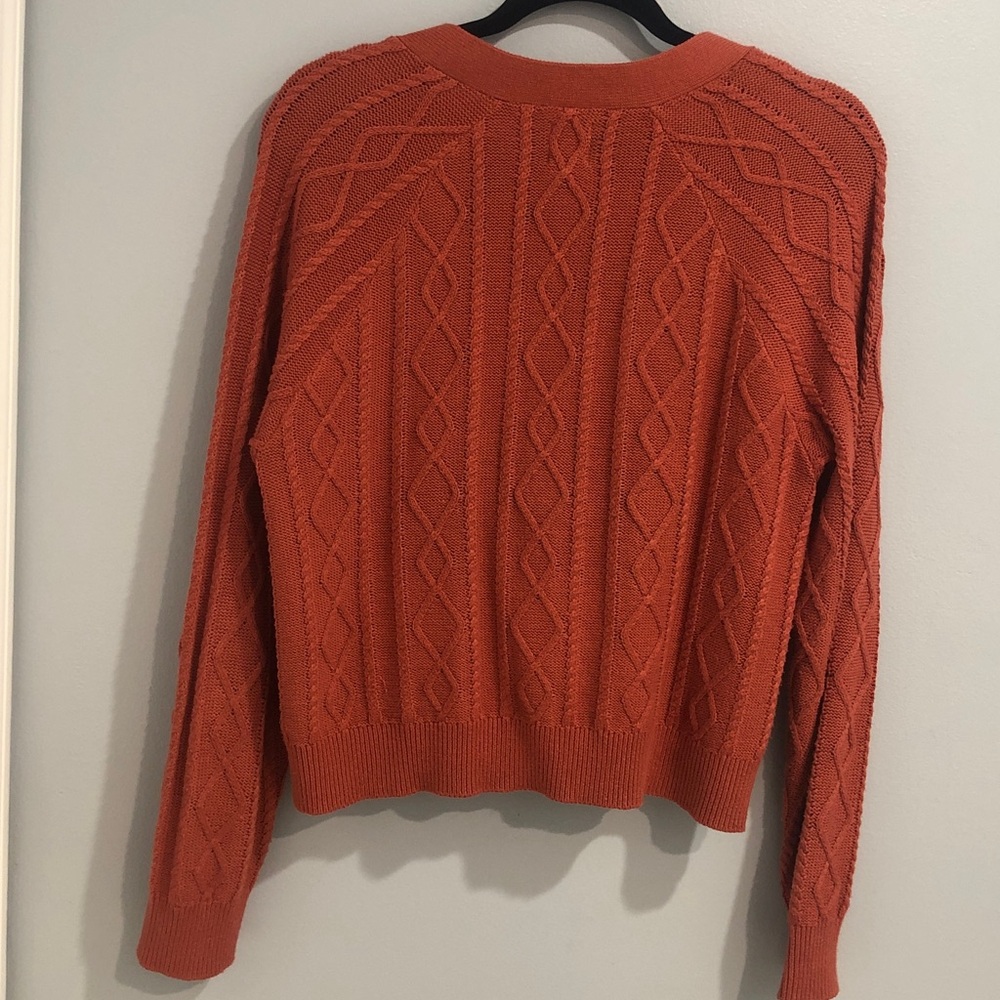 JOIE Burnt Orange Cotton Blend Twin Set Cable Knit Cardigan Sweater & Top Size S - Picture 4 of 9